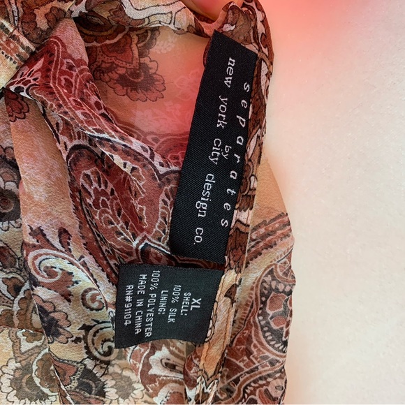 Separates brown paisly sheer shirt with tank size XL - Picture 6 of 8